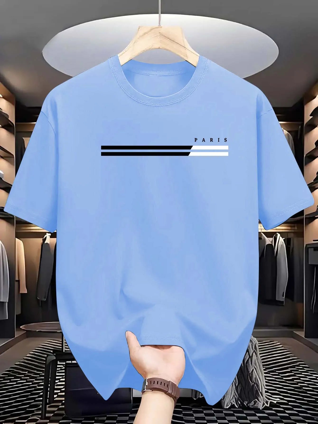 Men's 100% cotton summer loose size PARIS letter Graphic